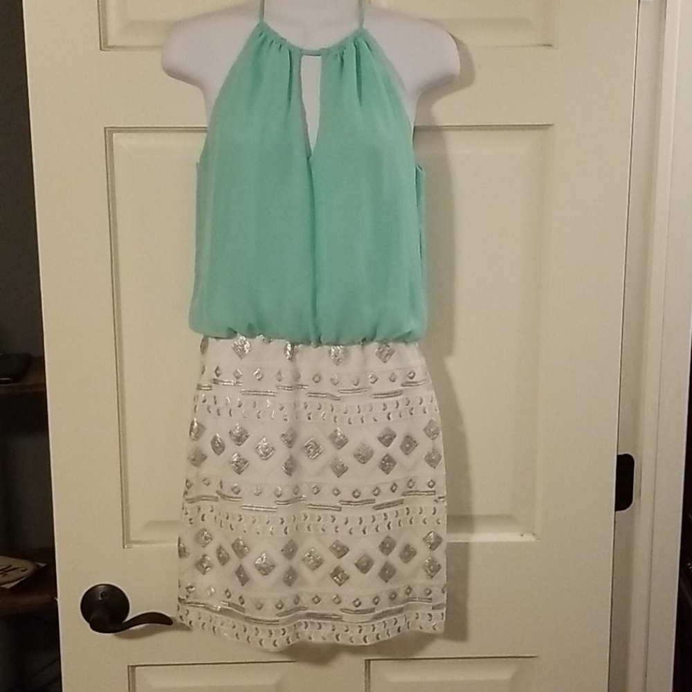Turquoise and white dress